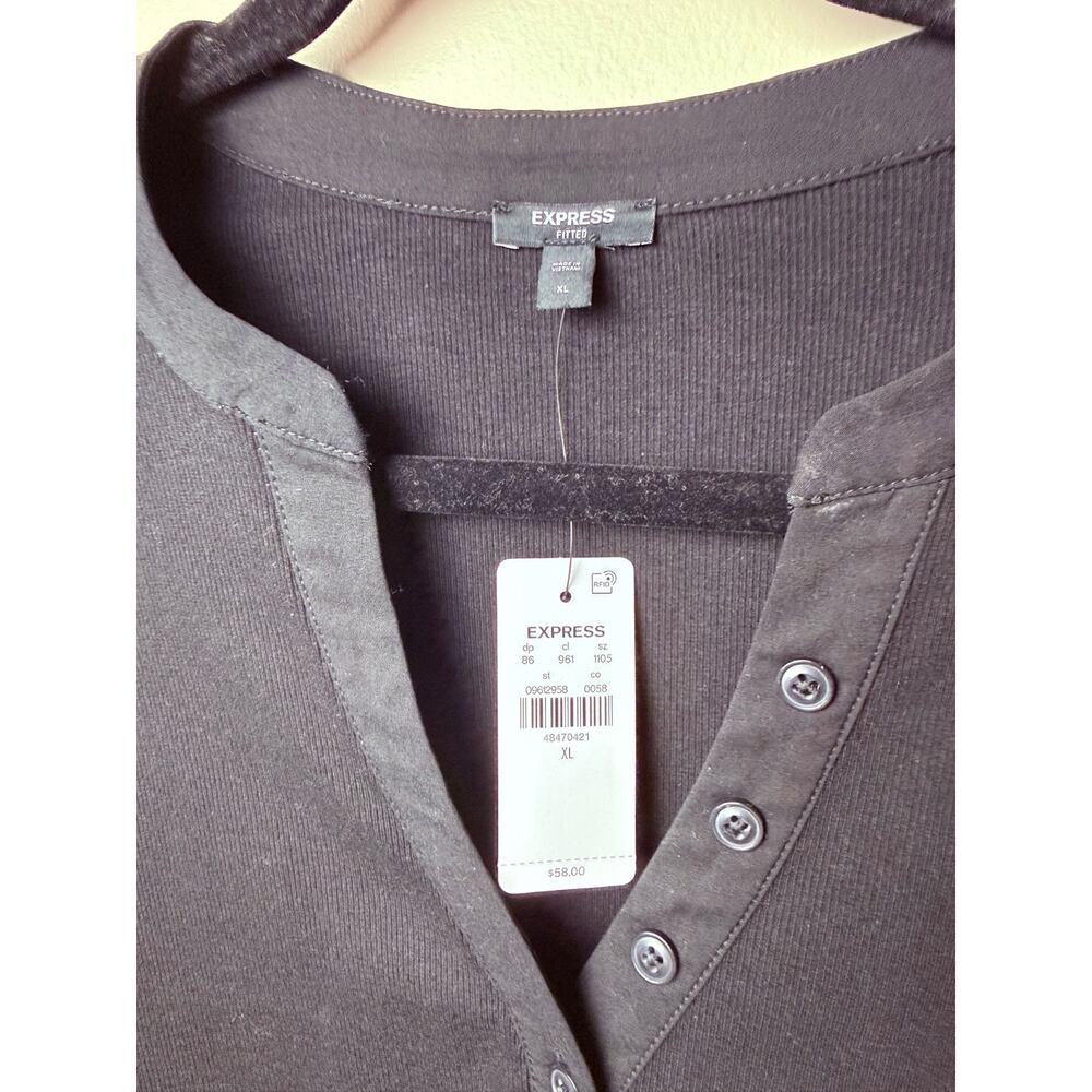 Express Ribbed Puff Sleeve Bodysuit Size XL Black NWT Minimalist Basic Work Fall - Picture 3 of 9
